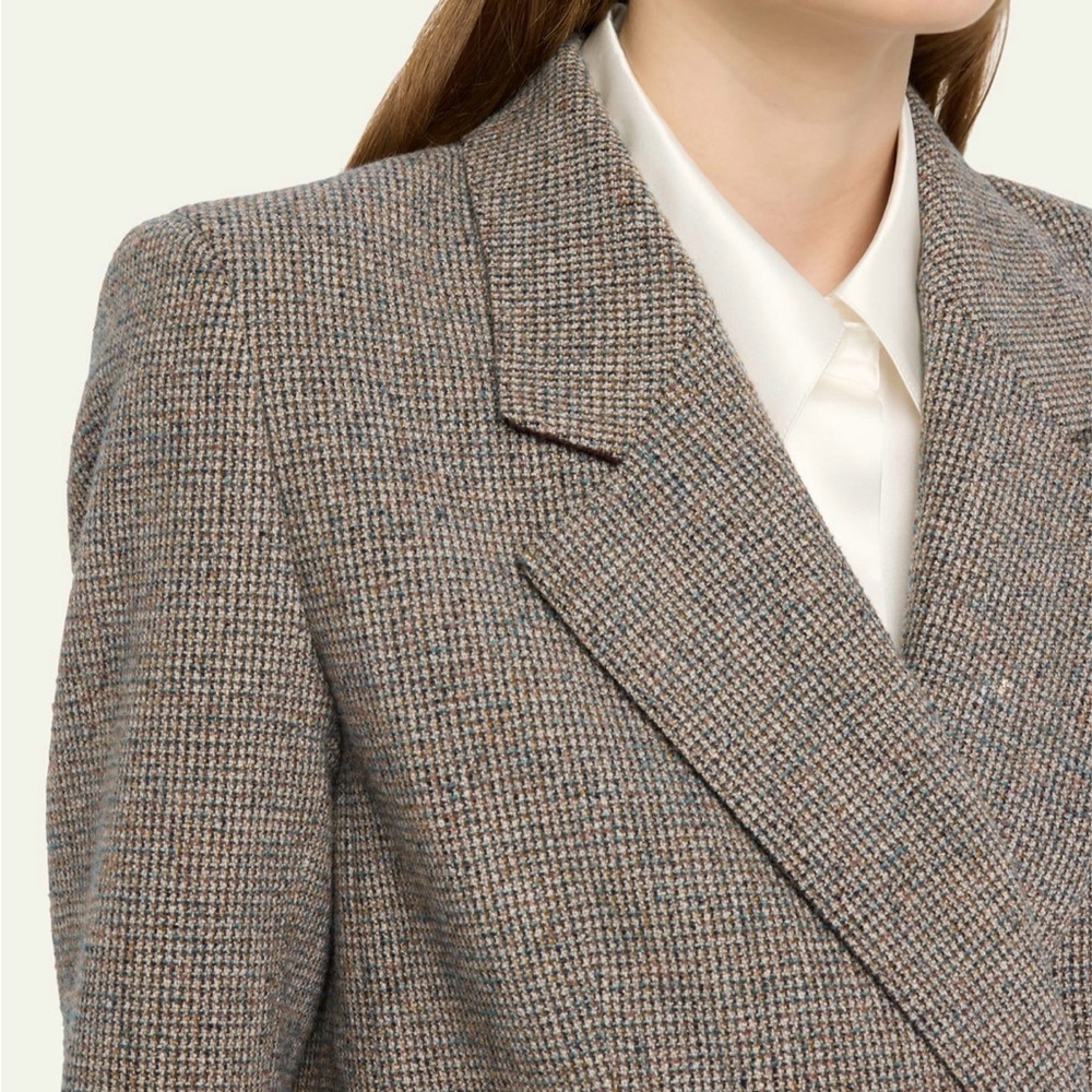 LAFAYETTE 148 tan brown Double Breasted Check Print Wool Jacket blazer - Picture 3 of 14